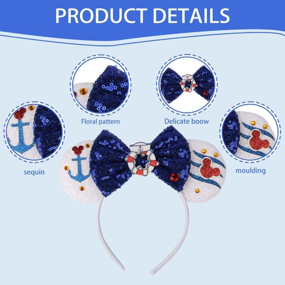 Sparkle Cruise Minnie Ears Headband, Glitter Mouse Ears Headband with Bow,Cruise - Picture 7 of 9